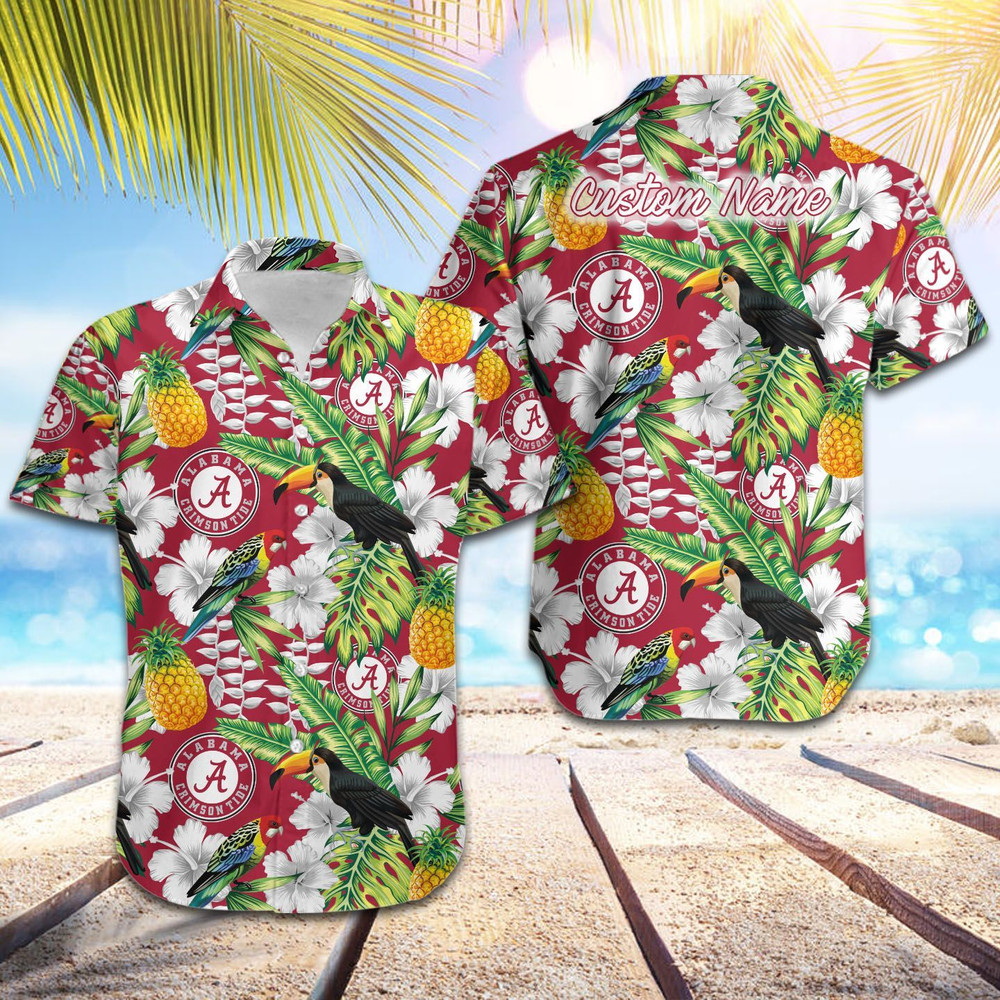 Personalized Alabama Crimson Tide Parrot Floral Tropical Hawaiian Shirt Hot Trendy Summer 2024