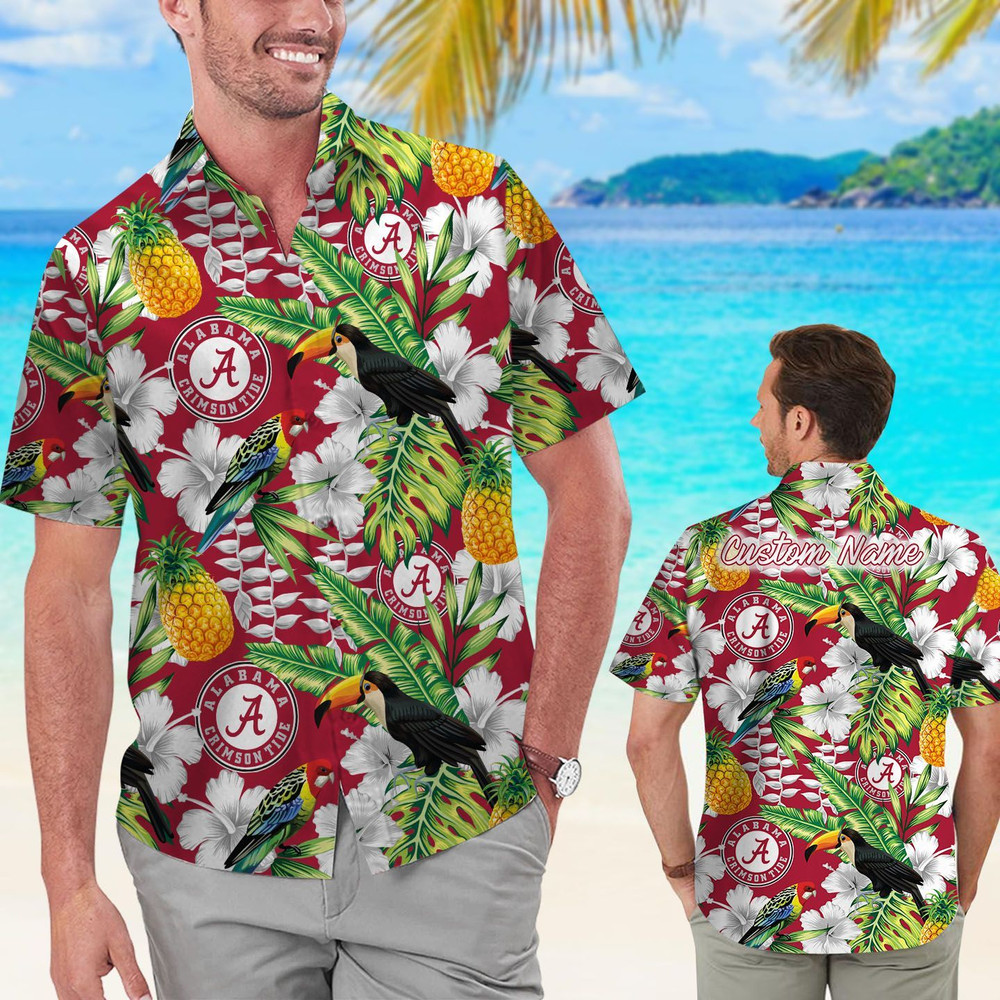 Personalized Alabama Crimson Tide Parrot Floral Tropical Hawaiian Shirt Hot Trendy Summer 2024