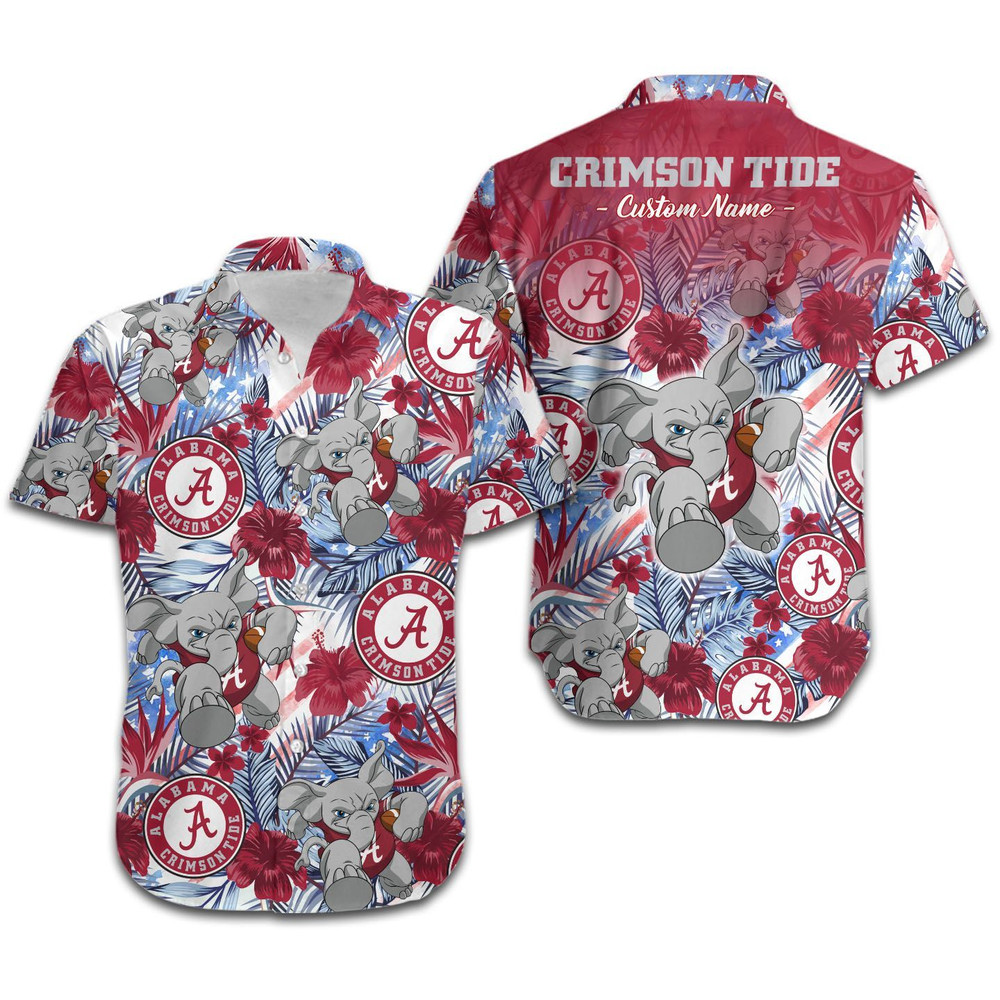 Personalized Alabama Crimson Tide Tropical Floral America Flag Hawaiian Shirt Hot Trendy Summer 2024