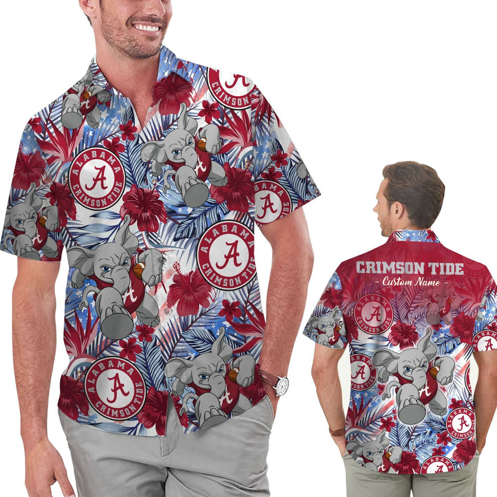 Personalized Alabama Crimson Tide Tropical Floral America Flag Hawaiian Shirt Hot Trendy Summer 2024