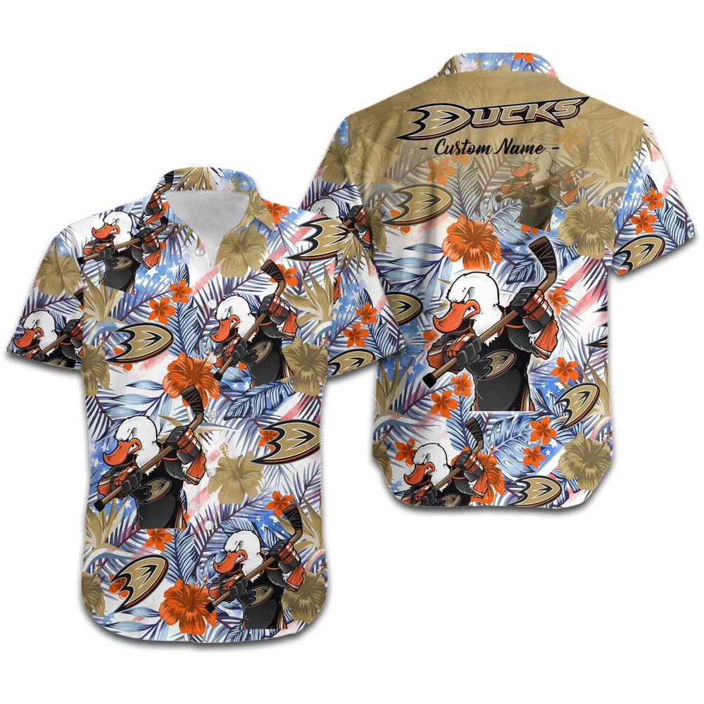 Personalized Anaheim Ducks Tropical Floral America Flag Hawaiian Shirt Hot Trendy Summer 2024