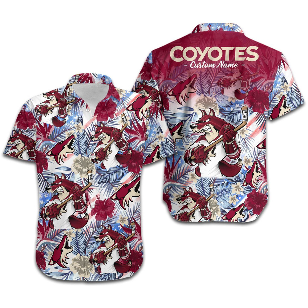 Personalized Arizona Coyotes Tropical Floral America Flag Hawaiian Shirt Hot Trendy Summer 2024