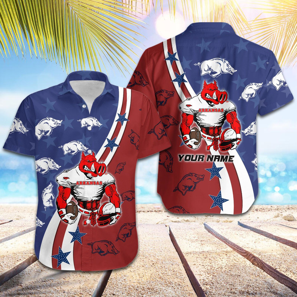 Personalized Arkansas Razorbacks American Flag Hawaiian Shirt Hot Trendy Summer 2024