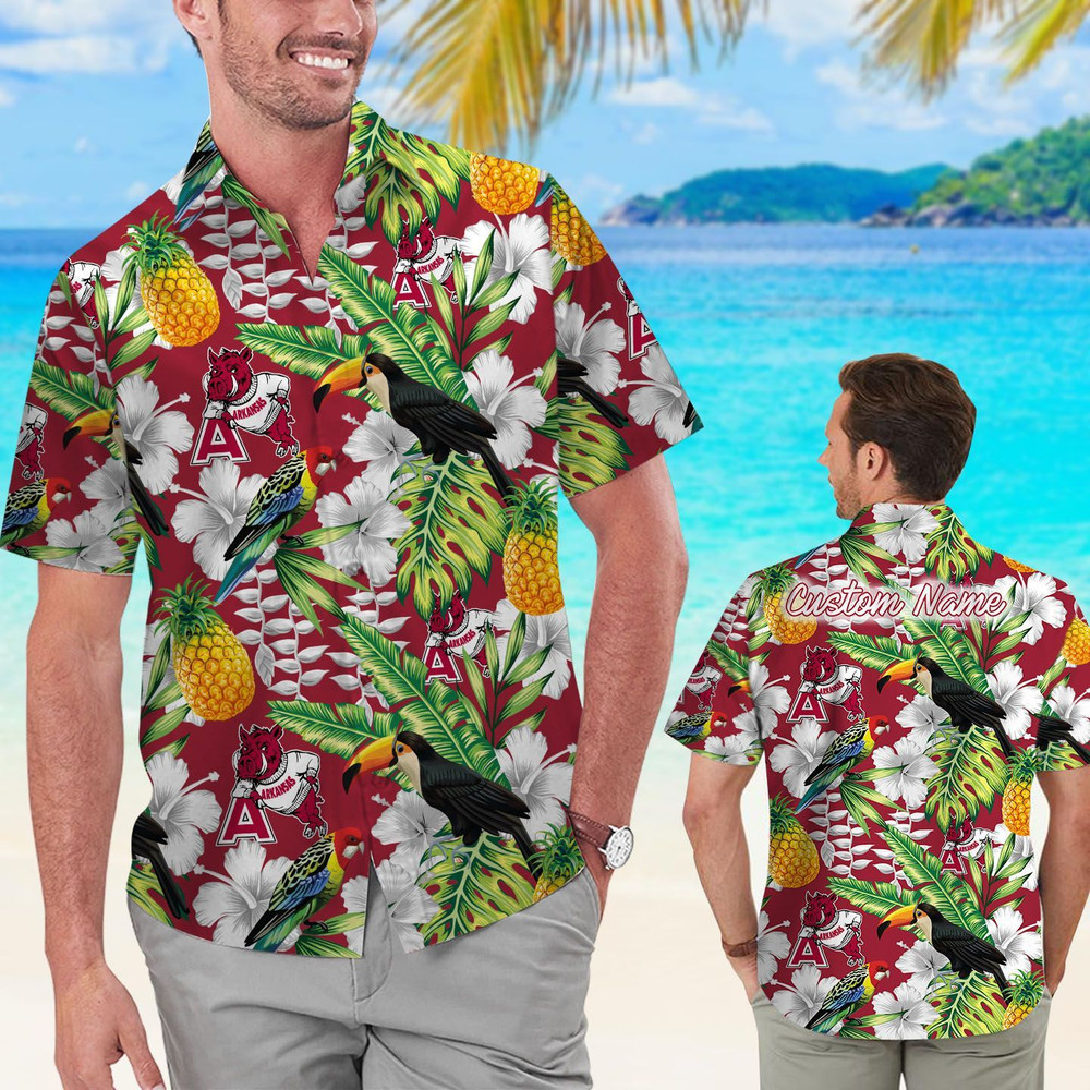 Personalized Arkansas Razorbacks Parrot Floral Tropical Hawaiian Shirt Hot Trendy Summer 2024