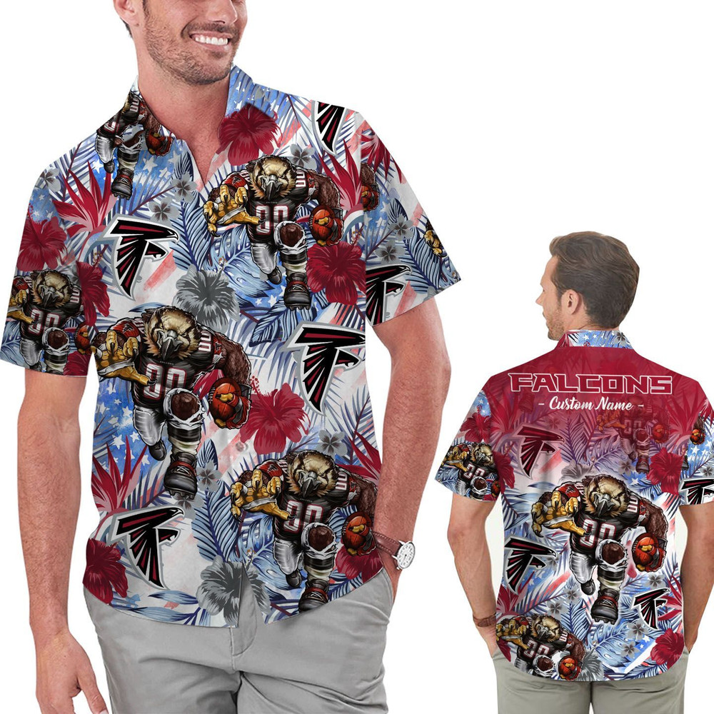 Personalized Atlanta Falcons Tropical Floral America Flag Hawaiian Shirt Hot Trendy Summer 2024