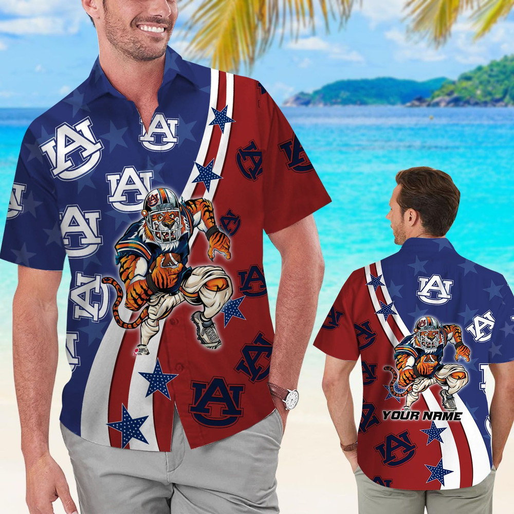 Personalized Auburn Tigers American Flag Hawaiian Shirt Hot Trendy Summer 2024