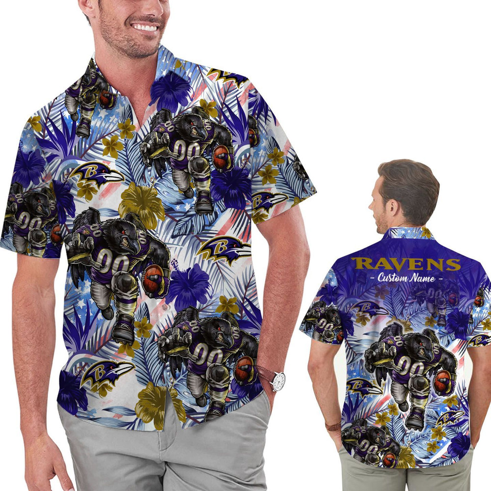 Personalized Baltimore Ravens Tropical Floral America Flag Hawaiian Shirt Hot Trendy Summer 2024