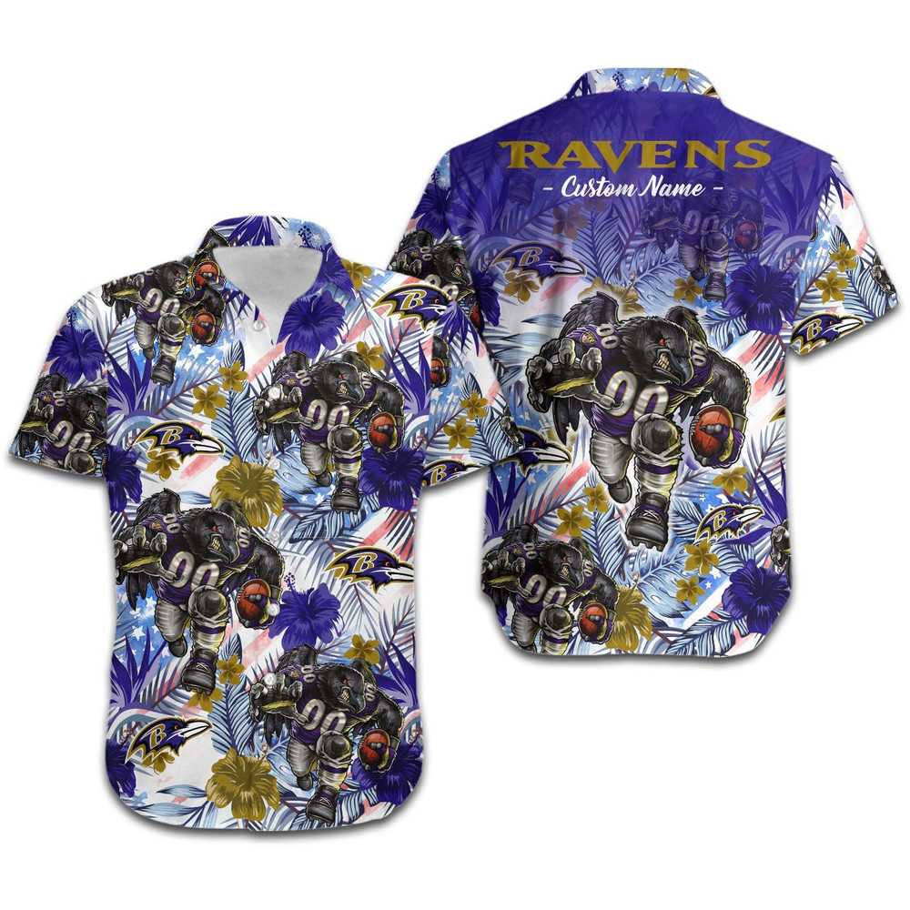 Personalized Baltimore Ravens Tropical Floral America Flag Hawaiian Shirt Hot Trendy Summer 2024