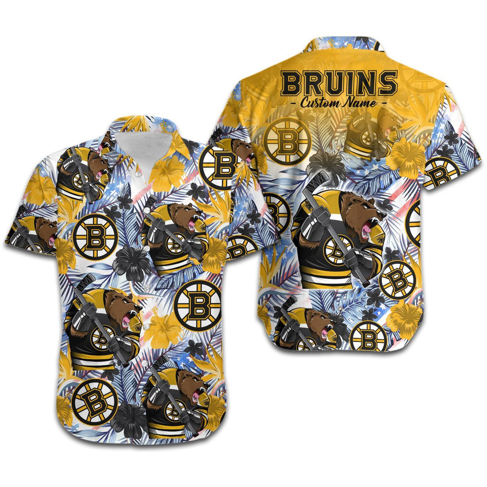 Personalized Boston Bruins Tropical Floral America Flag Hawaiian Shirt Hot Trendy Summer 2024