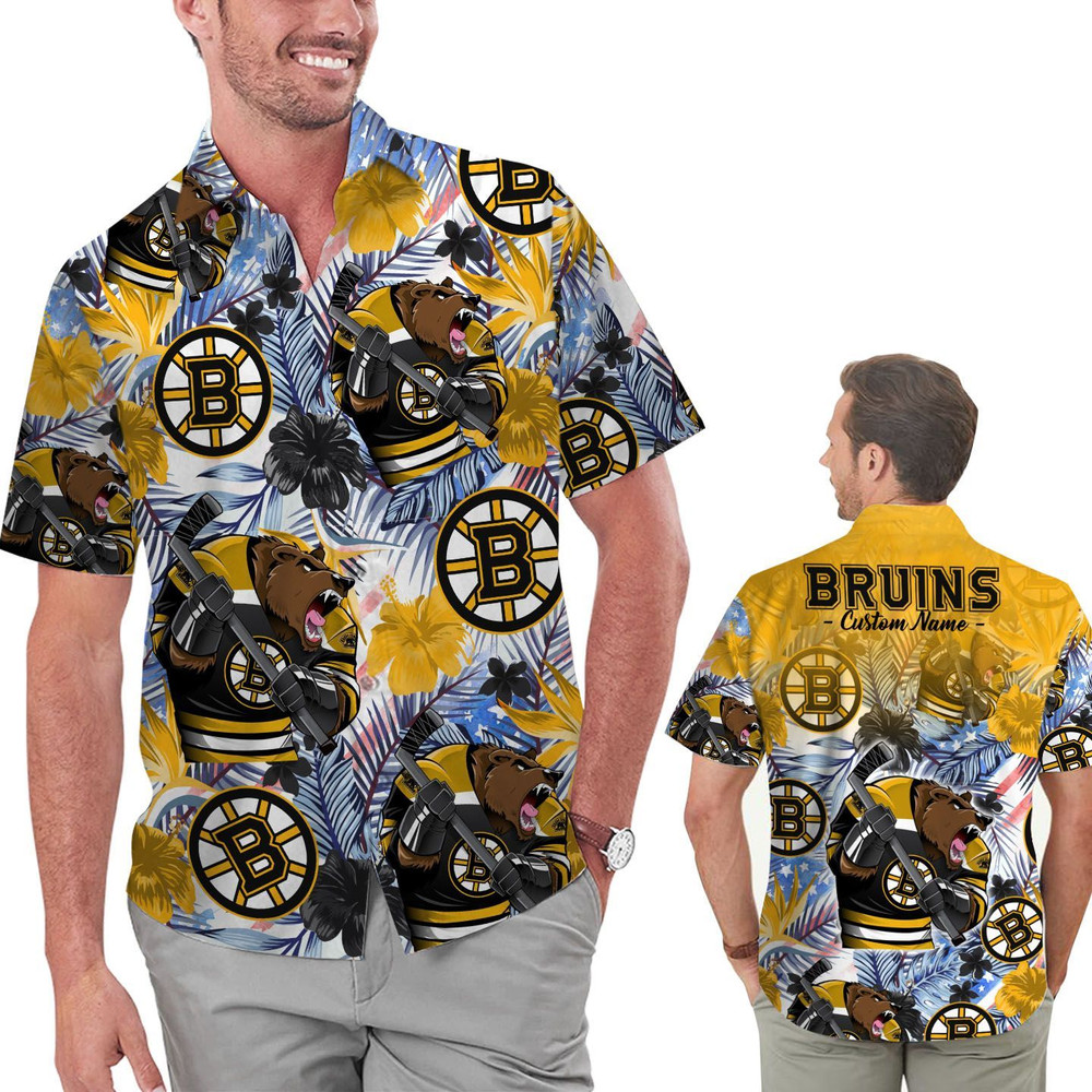 Personalized Boston Bruins Tropical Floral America Flag Hawaiian Shirt Hot Trendy Summer 2024