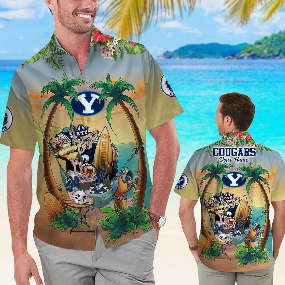 Personalized BYU Cougars Flamingo Parrot Hawaiian Shirt Hot Trendy Summer 2024