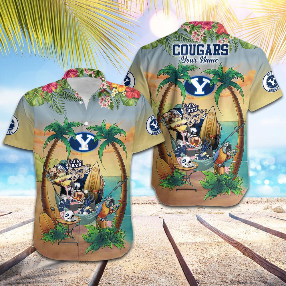 Personalized BYU Cougars Flamingo Parrot Hawaiian Shirt Hot Trendy Summer 2024