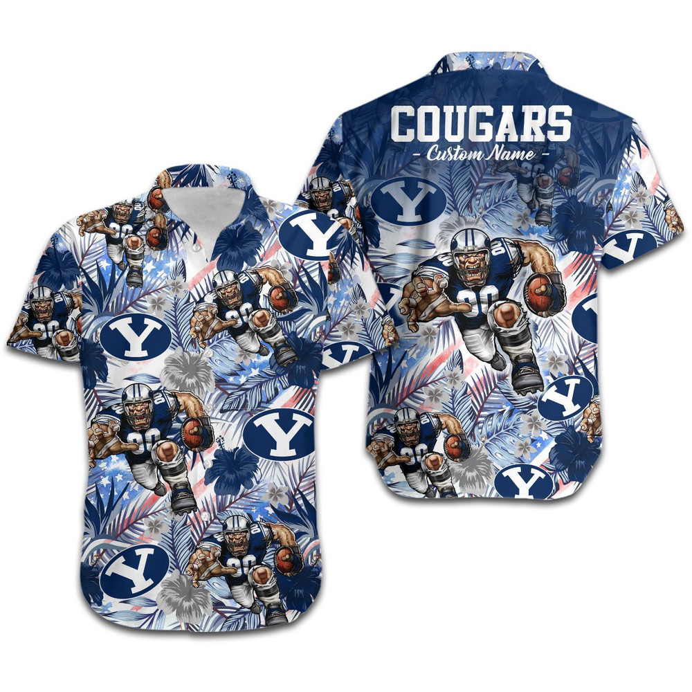 Personalized BYU Cougars Tropical Floral America Flag Hawaiian Shirt Hot Trendy Summer 2024