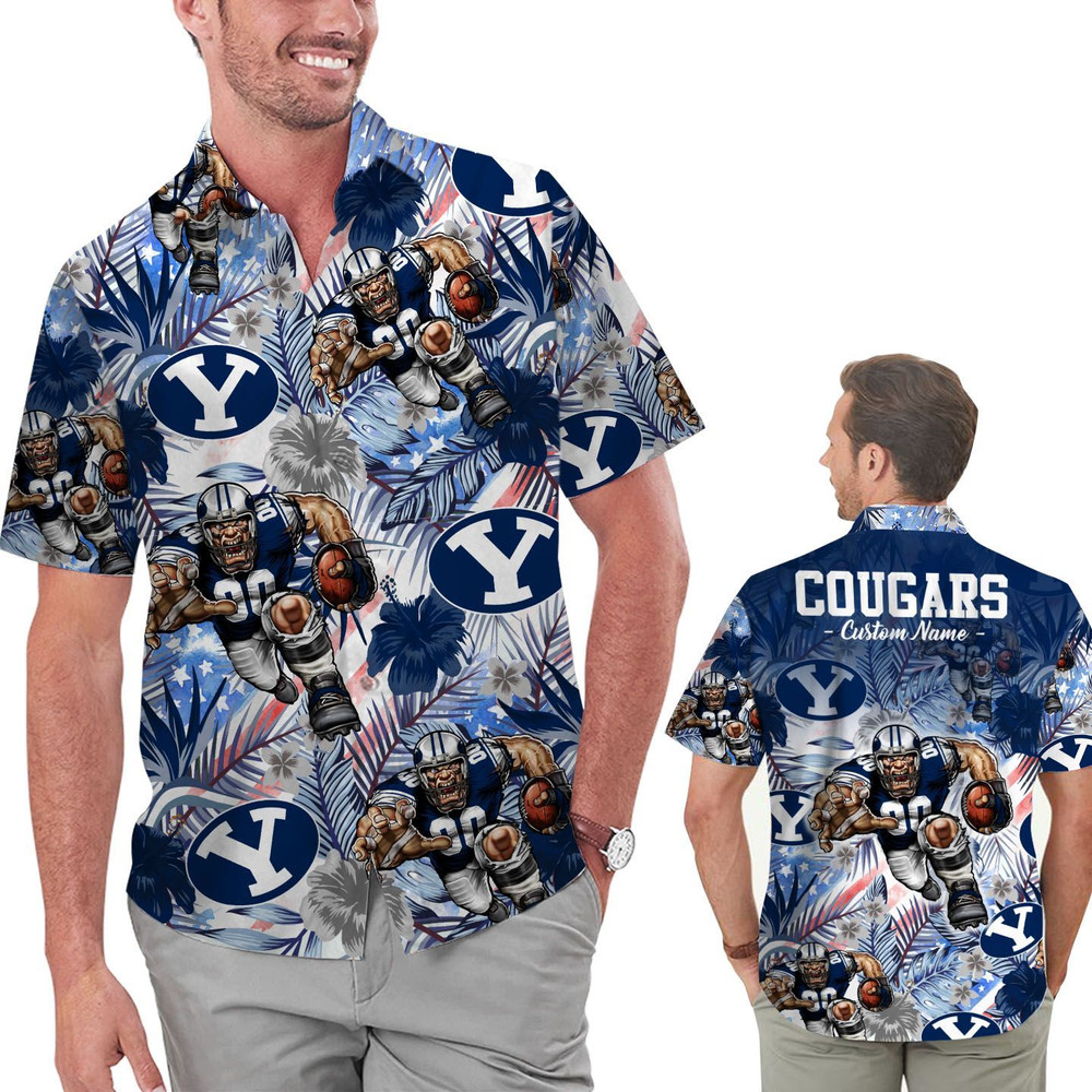 Personalized BYU Cougars Tropical Floral America Flag Hawaiian Shirt Hot Trendy Summer 2024