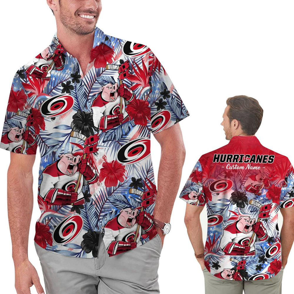 Personalized Carolina Hurricanes Tropical Floral America Flag Hawaiian Shirt Hot Trendy Summer 2024