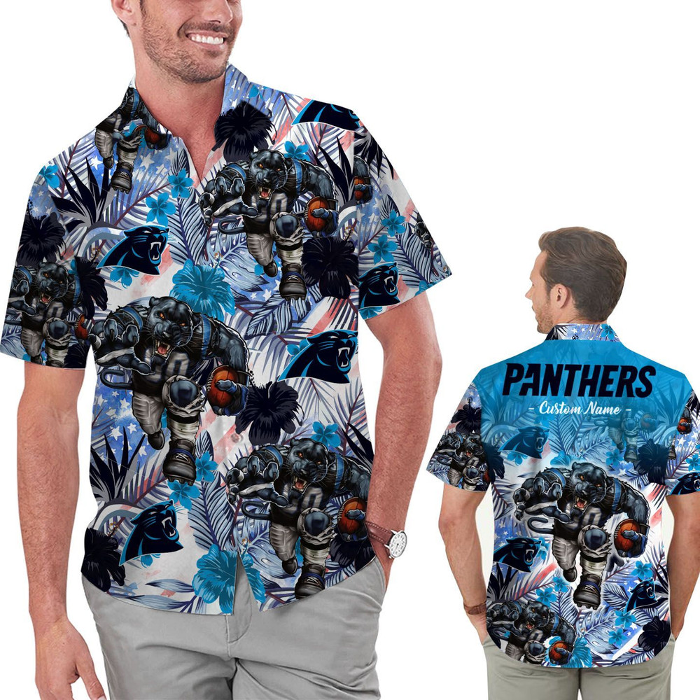 Personalized Carolina Panthers Tropical Floral America Flag Hawaiian Shirt Hot Trendy Summer 2024