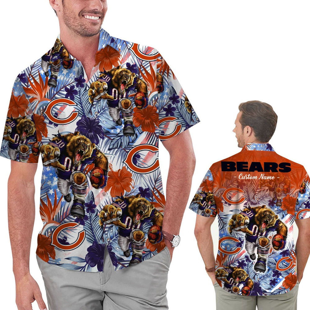 Personalized Chicago Bears Tropical Floral America Flag Hawaiian Shirt Hot Trendy Summer 2024