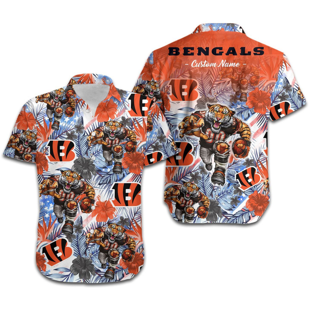 Personalized Cincinnati Bengals Tropical Floral America Flag Hawaiian Shirt Hot Trendy Summer 2024