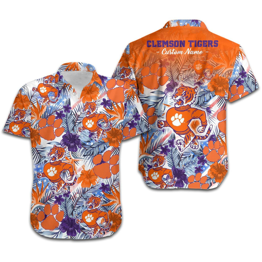 Personalized Clemson Tigers Tropical Floral America Flag Hawaiian Shirt Hot Trendy Summer 2024