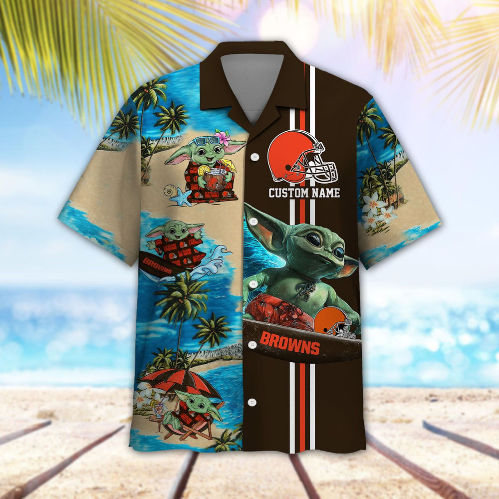 Personalized Cleveland Browns & Baby Yoda Hawaiian Shirt Hot Trendy Summer 2024