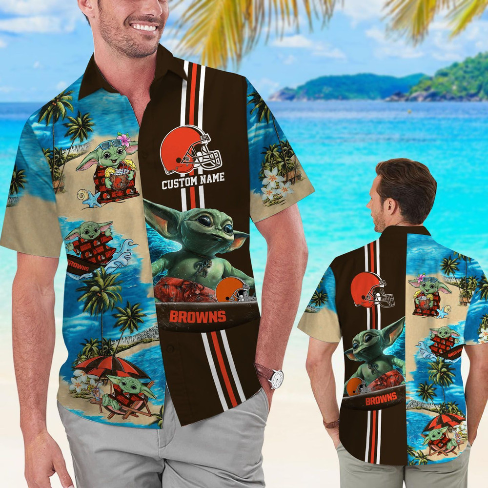 Personalized Cleveland Browns & Baby Yoda Hawaiian Shirt Hot Trendy Summer 2024