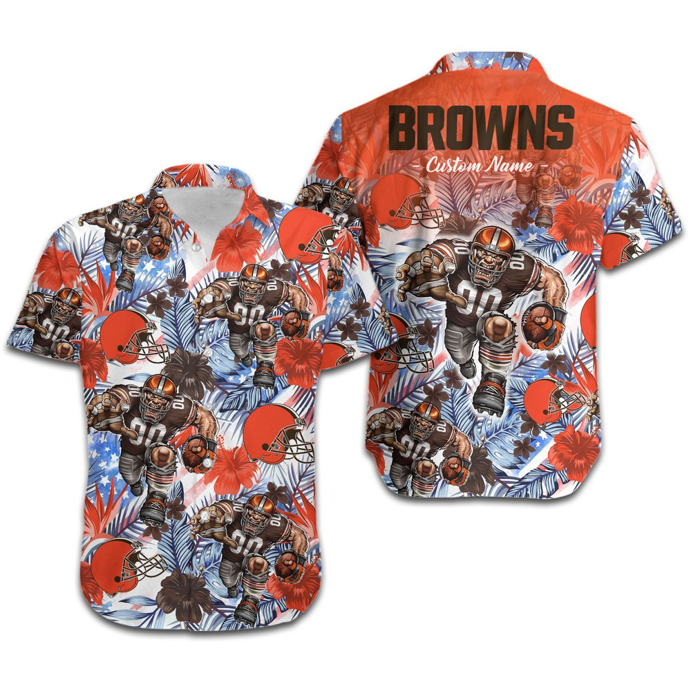 Personalized Cleveland Browns Tropical Floral America Flag Hawaiian Shirt Hot Trendy Summer 2024