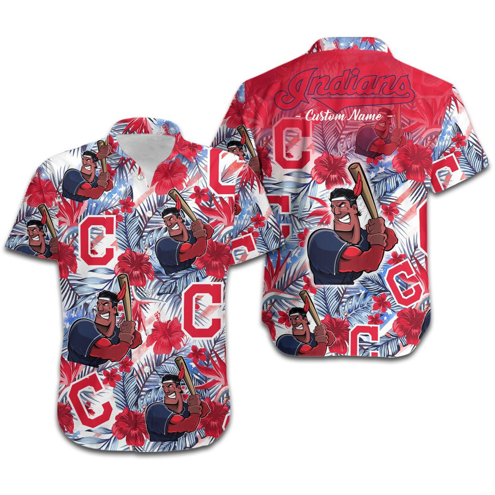 Personalized Cleveland Indians Tropical Floral America Flag Hawaiian Shirt Hot Trendy Summer 2024