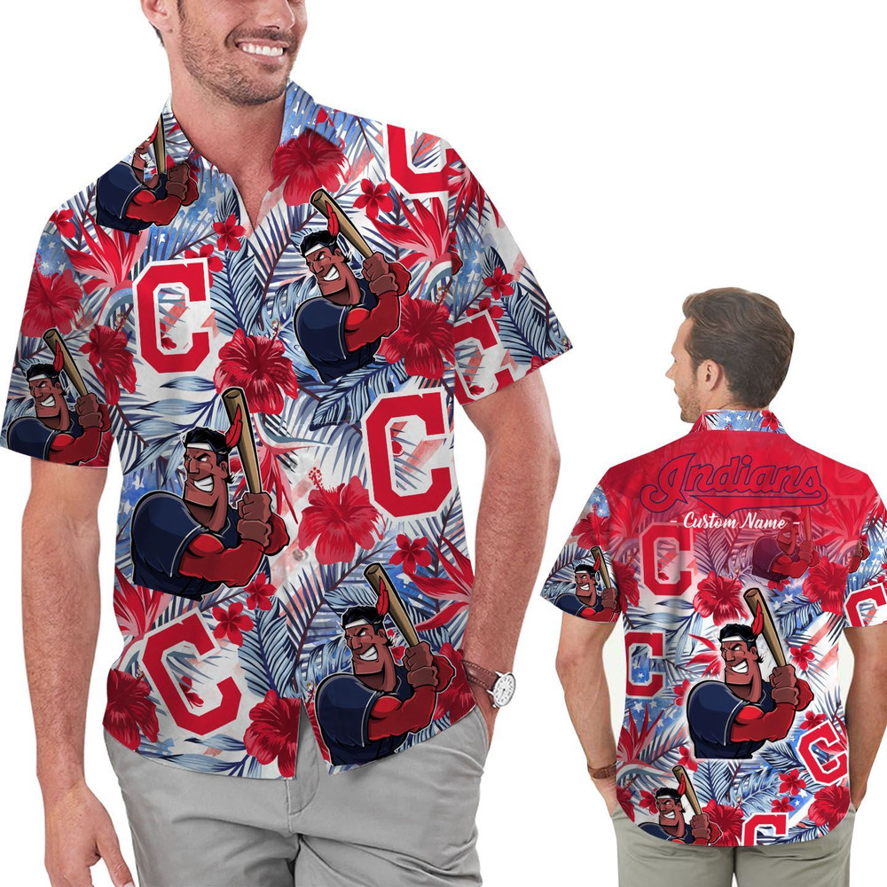 Personalized Cleveland Indians Tropical Floral America Flag Hawaiian Shirt Hot Trendy Summer 2024