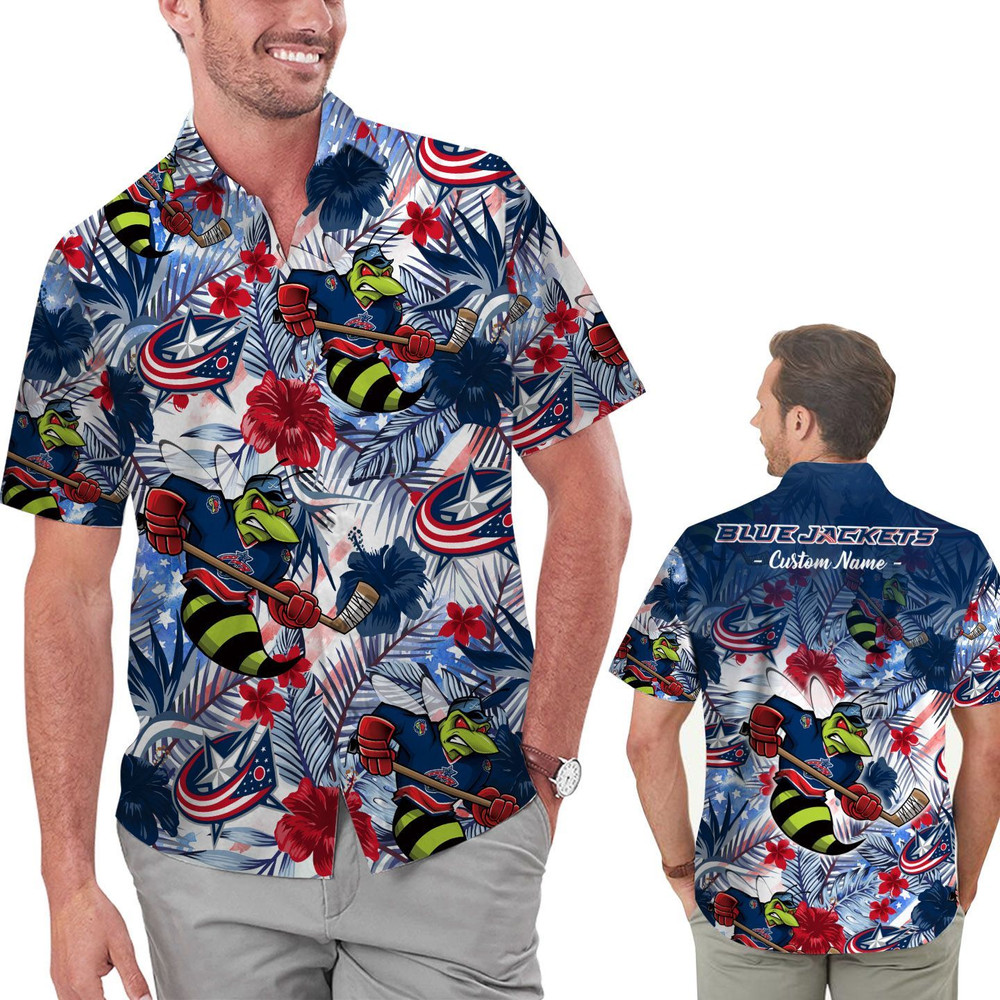 Personalized Columbus Blue Jackets Tropical Floral America Flag Hawaiian Shirt Hot Trendy Summer 2024