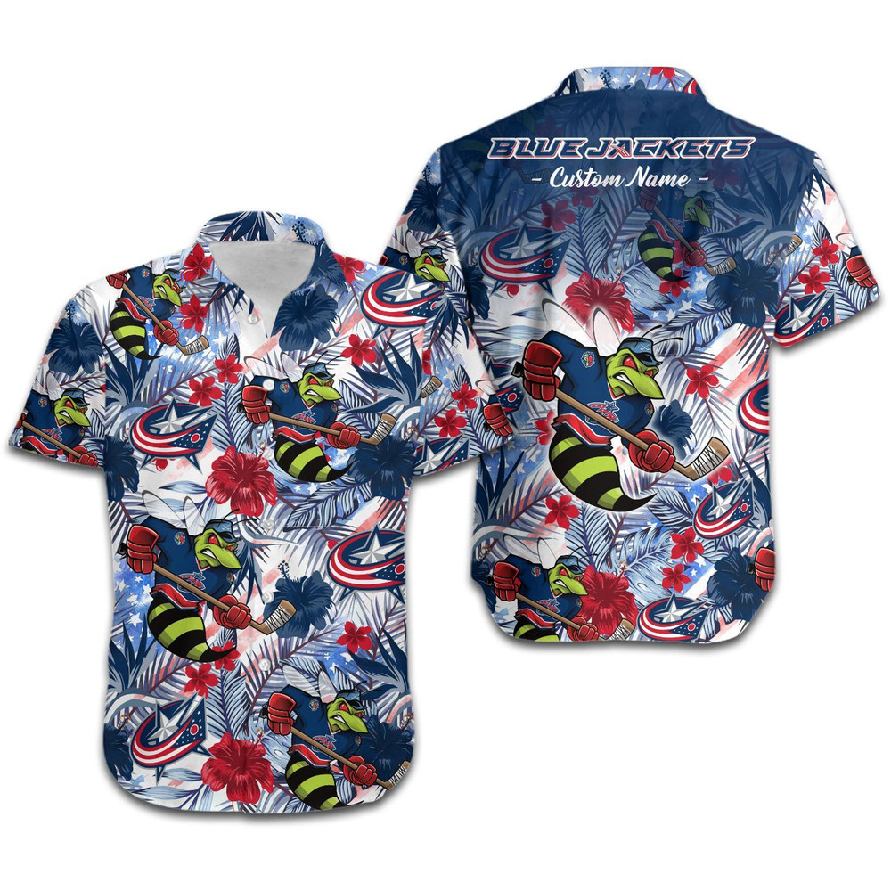 Personalized Columbus Blue Jackets Tropical Floral America Flag Hawaiian Shirt Hot Trendy Summer 2024