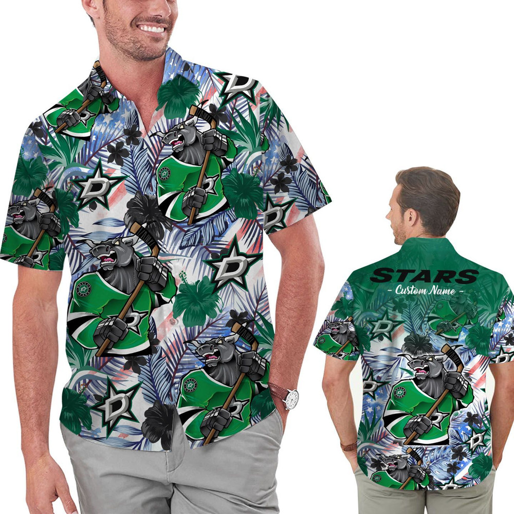 Personalized Dallas Stars Tropical Floral America Flag Hawaiian Shirt Hot Trendy Summer 2024