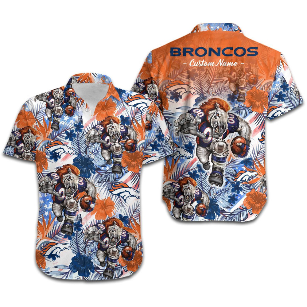 Personalized Denver Broncos Tropical Floral America Flag Hawaiian Shirt Hot Trendy Summer 2024