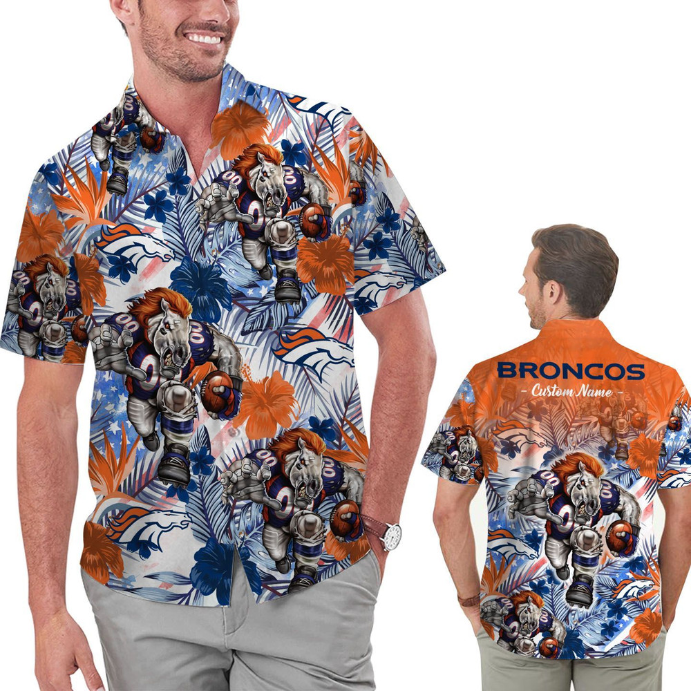 Personalized Denver Broncos Tropical Floral America Flag Hawaiian Shirt Hot Trendy Summer 2024