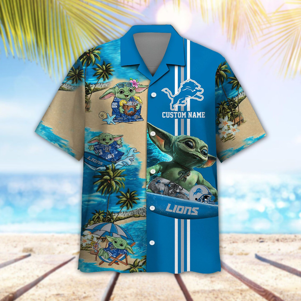 Personalized Detroit Lions & Baby Yoda Hawaiian Shirt Hot Trendy Summer 2024