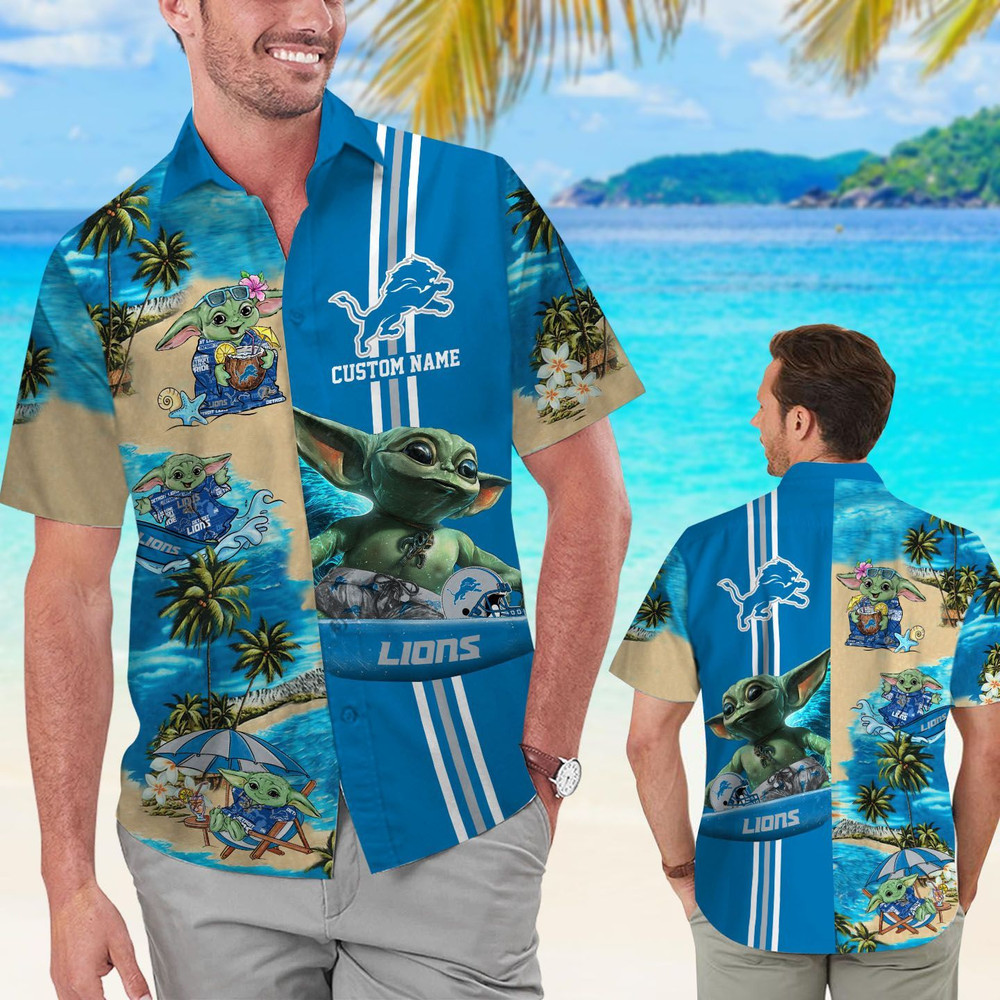 Personalized Detroit Lions & Baby Yoda Hawaiian Shirt Hot Trendy Summer 2024