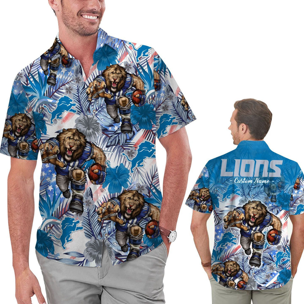 Personalized Detroit Lions Tropical Floral America Flag Hawaiian Shirt Hot Trendy Summer 2024