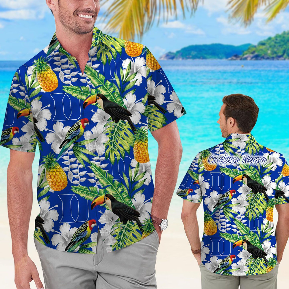 Personalized Duke Blue Devils Parrot Floral Tropical Hawaiian Shirt Hot Trendy Summer 2024