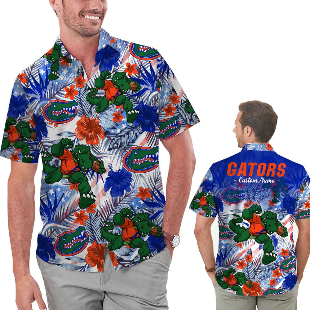 Personalized Florida Gators Tropical Floral America Flag Hawaiian Shirt Hot Trendy Summer 2024