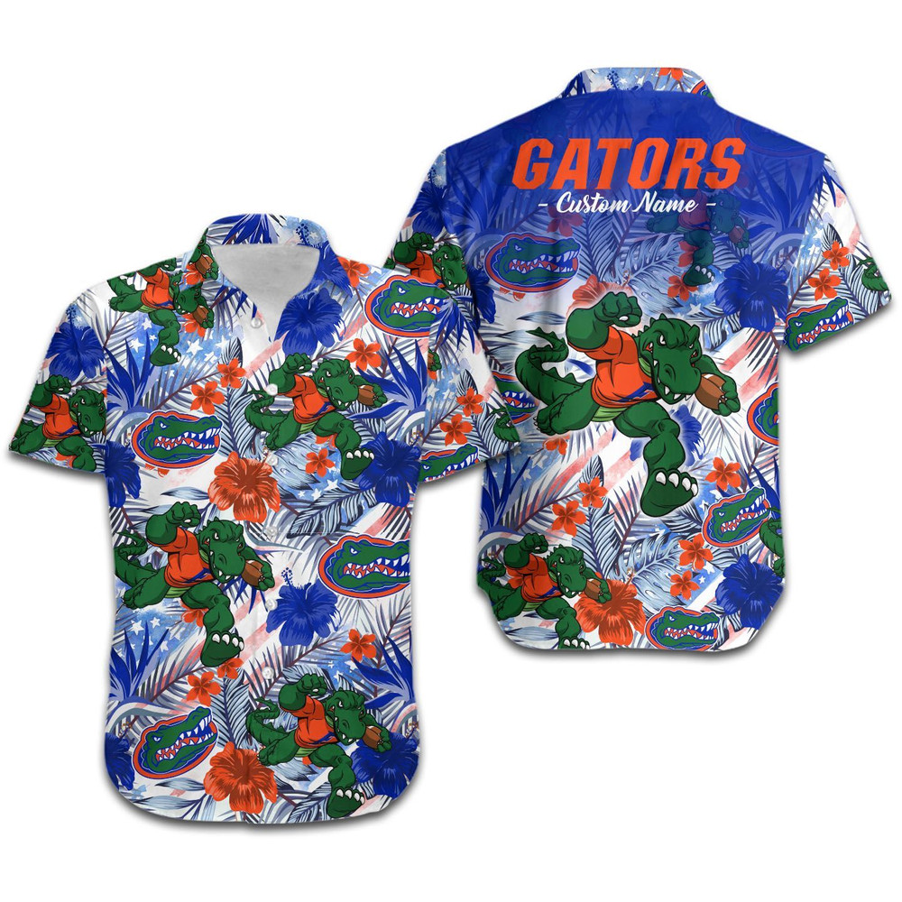 Personalized Florida Gators Tropical Floral America Flag Hawaiian Shirt Hot Trendy Summer 2024