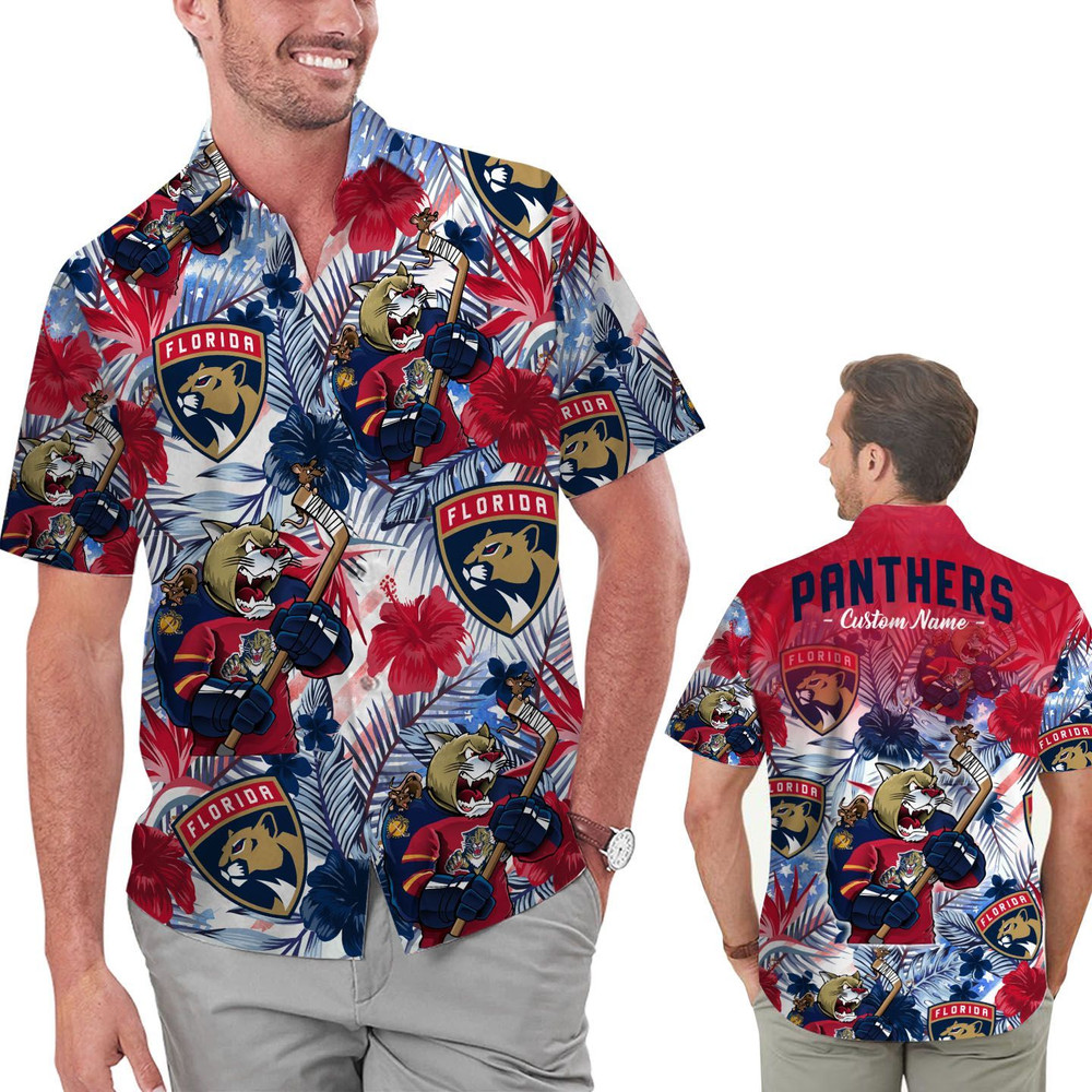 Personalized Florida Panthers Tropical Floral America Flag Hawaiian Shirt Hot Trendy Summer 2024