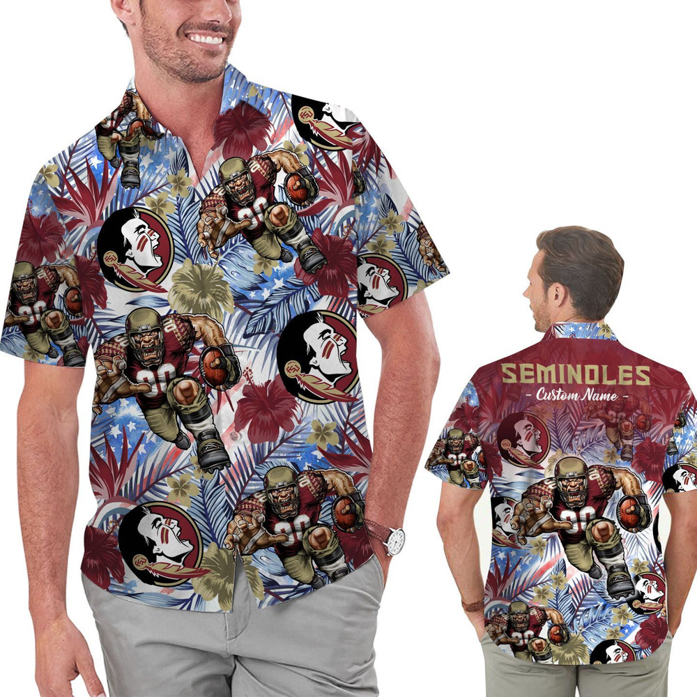 Personalized Florida State Seminoles Tropical Floral America Flag Hawaiian Shirt Hot Trendy Summer 2024