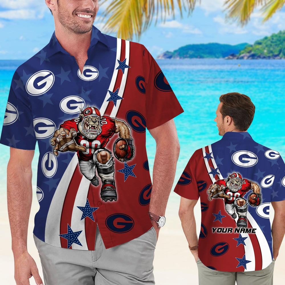 Personalized Georgia Bulldogs American Flag Hawaiian Shirt Hot Trendy Summer 2024