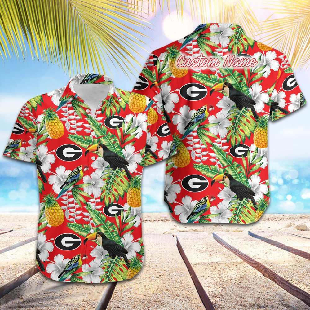 Personalized Georgia Bulldogs Parrot Floral Tropical Hawaiian Shirt Hot Trendy Summer 2024