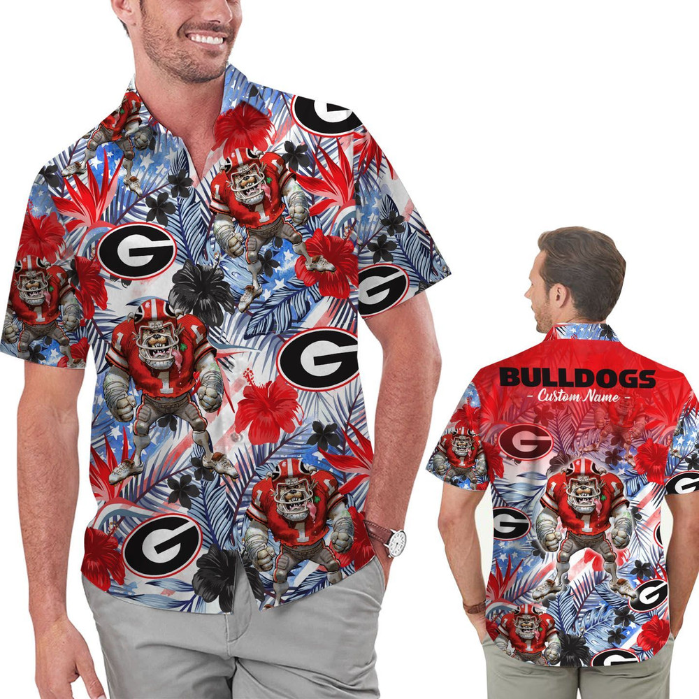 Personalized Georgia Bulldogs Tropical Floral America Flag Hawaiian Shirt Hot Trendy Summer 2024