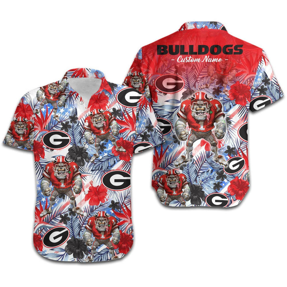 Personalized Georgia Bulldogs Tropical Floral America Flag Hawaiian Shirt Hot Trendy Summer 2024