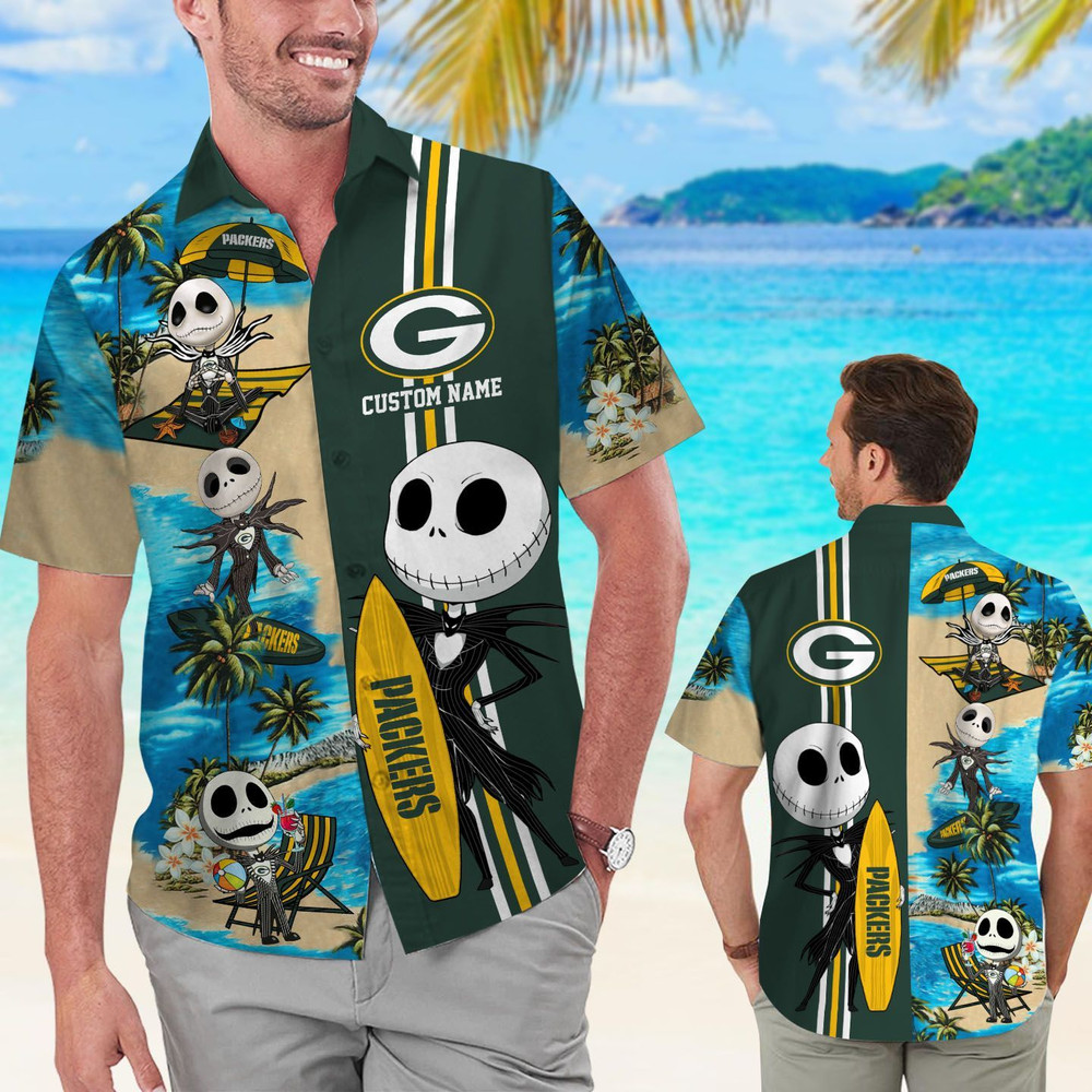 Personalized Green Bay Packers & Jack Skellington Hawaiian Shirt Hot Trendy Summer 2024