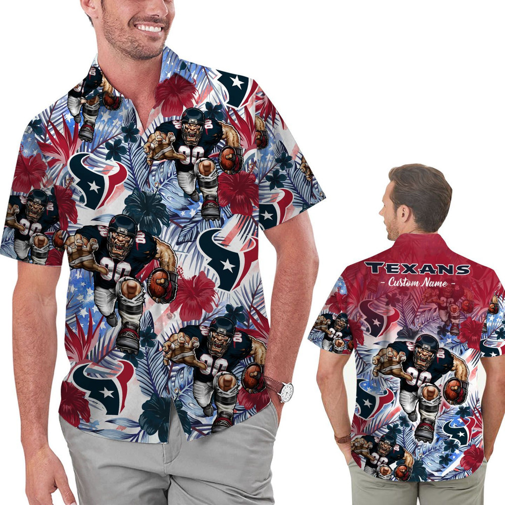 Personalized Houston Texans Tropical Floral America Flag Hawaiian Shirt Hot Trendy Summer 2024