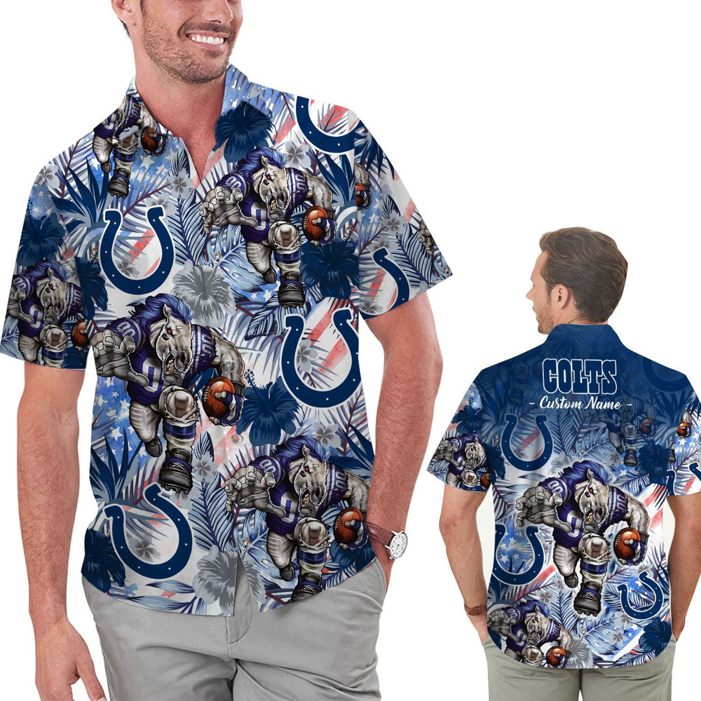 Personalized Indianapolis Colts Tropical Floral America Flag Hawaiian Shirt Hot Trendy Summer 2024