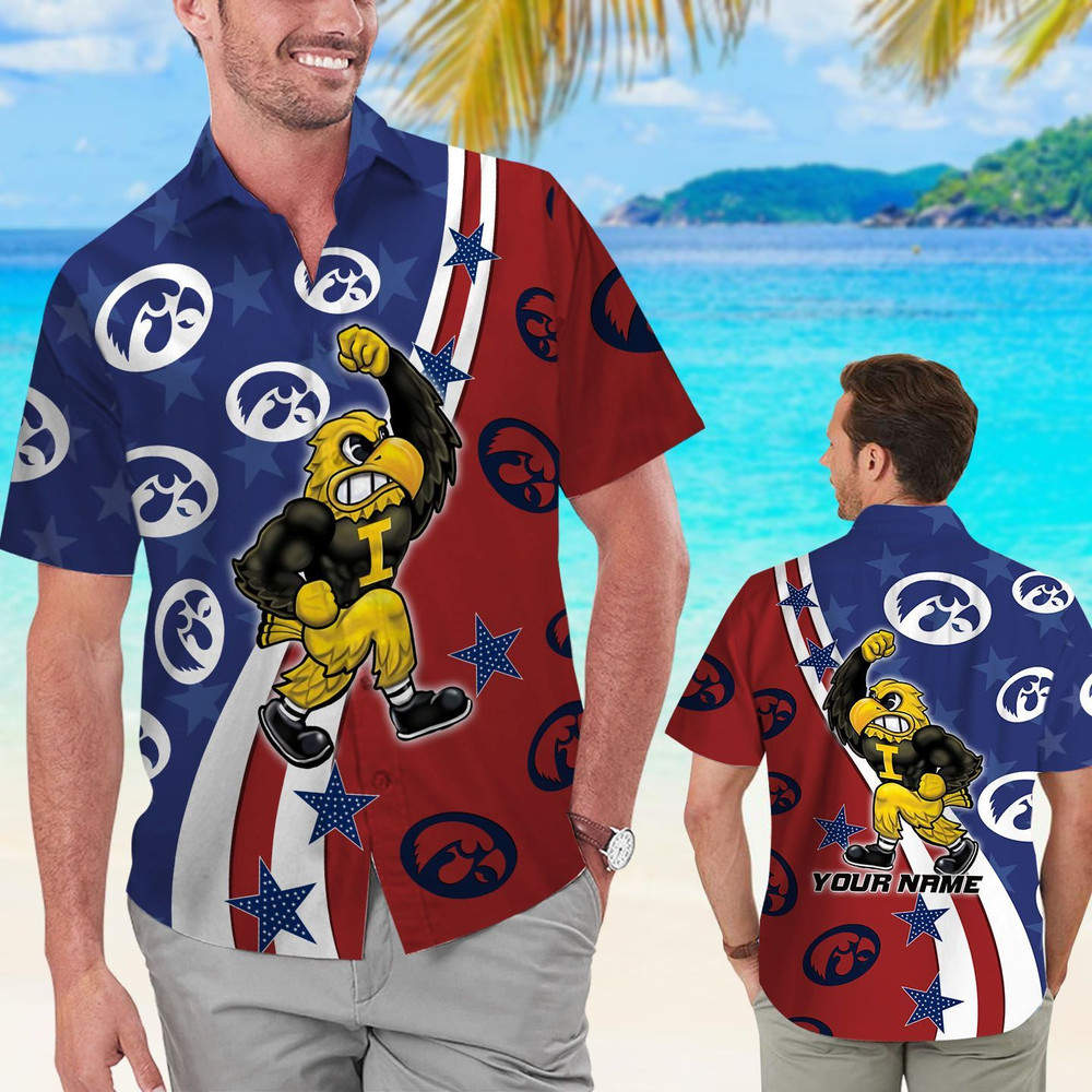 Personalized Iowa Hawkeyes American Flag Hawaiian Shirt Hot Trendy Summer 2024