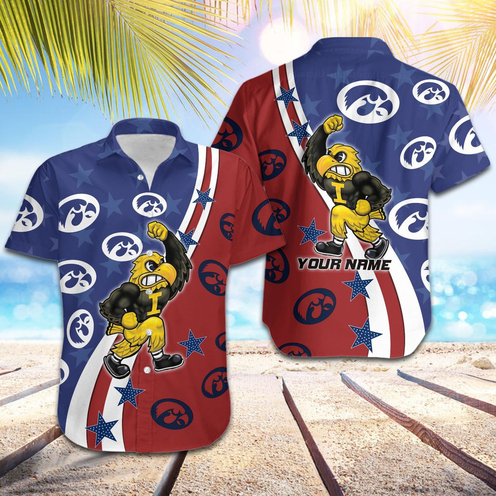 Personalized Iowa Hawkeyes American Flag Hawaiian Shirt Hot Trendy Summer 2024